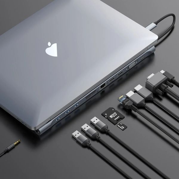 Перехідник для MacBook USB-C хаб Baseus Enjoyment 11 в 1 &mdash; Grey / Сірий A26187 фото