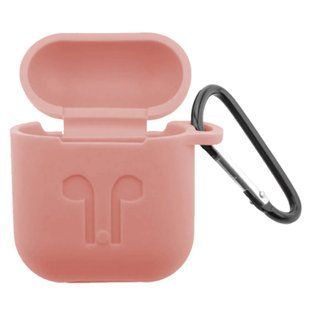 Чохол Logo з карабіном для AirPods 1 | 2 &mdash; силіконовий &mdash; Pink / Рожевий A30840 фото