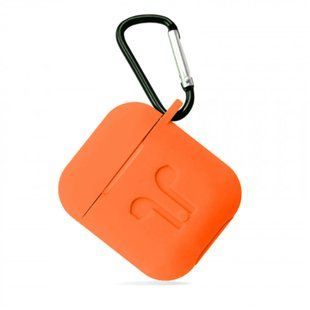 Чохол Logo з карабіном для AirPods 1 | 2 &mdash; силіконовий &mdash; Orange / Помаранчевий A30860 фото