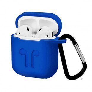 Чохол Logo з карабіном для AirPods 1 | 2 &mdash; силіконовий &mdash; Royal Blue / Королівський синій A30964 фото