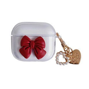 Чехол с бантиком для AirPods 3 &mdash; силиконовый &mdash; Transparent Red / Прозрачный/Красный A31402 фото